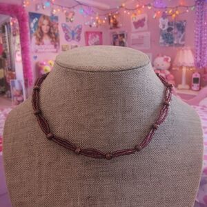 Purple Necklace Cat's Eye Glass Beads Goth Y2K - New Item (16")